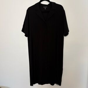 Eileen Fisher Black Silk Georgette Crepe Button Front Shirt Dress Size M Minimal